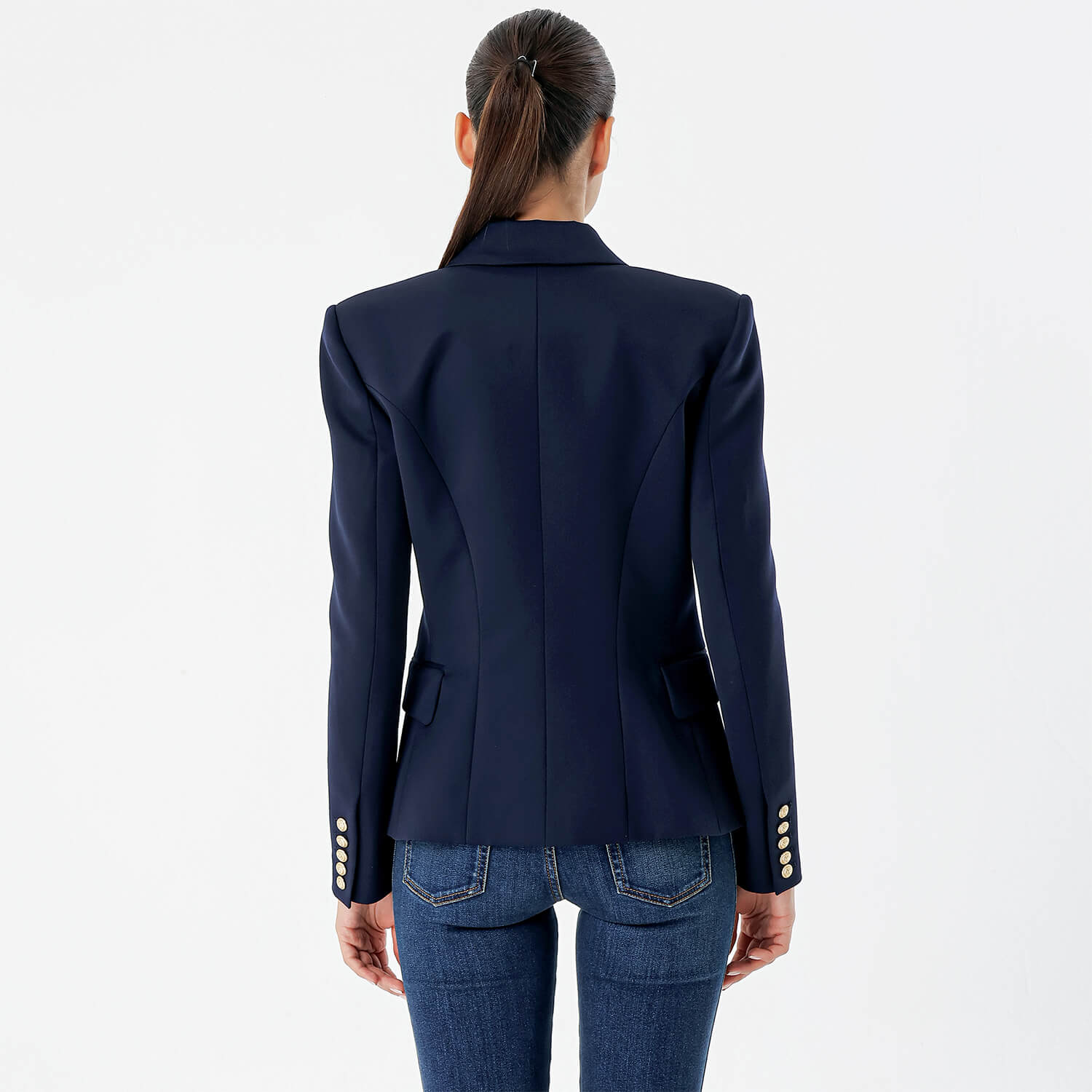 Balmain - Navy Blue Gold Button Blazer Jacket